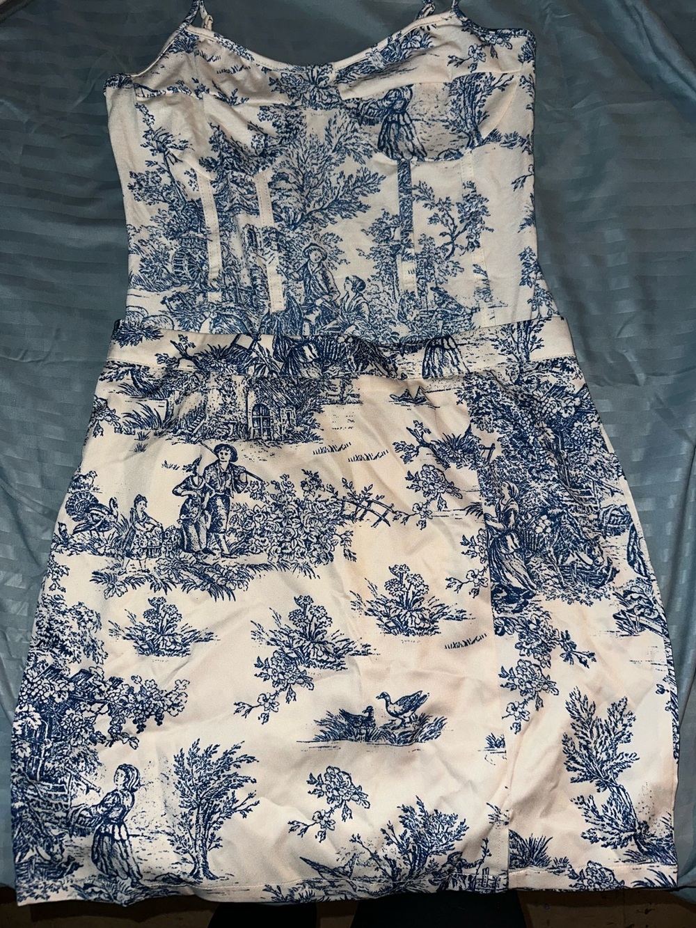 Cider Ivory & Blue Bodysuit and Skirt Set Sz. M